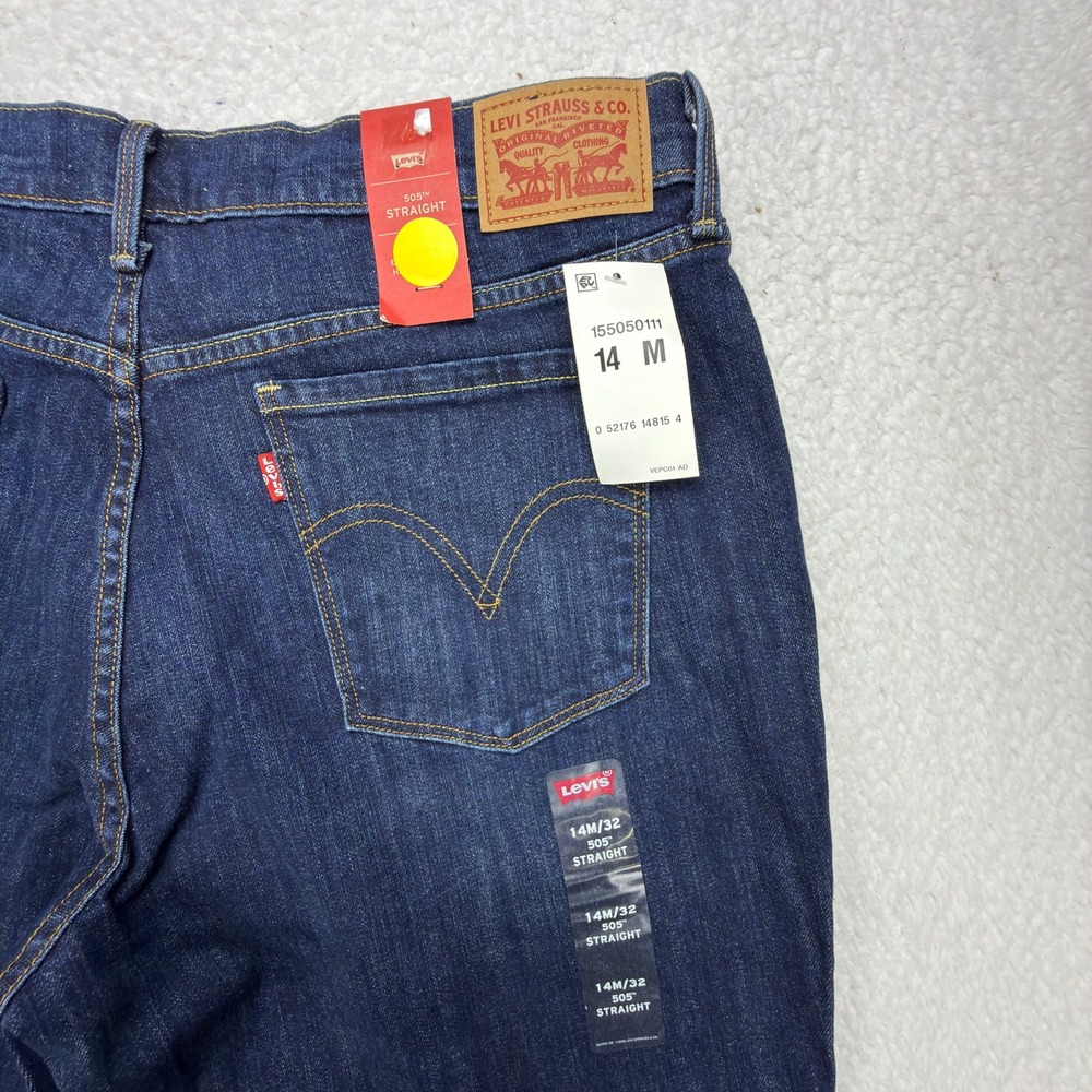 Levis 505 Straight Leg Jeans Womens 14M Dark Wash Indigo Stretch Denim NWT